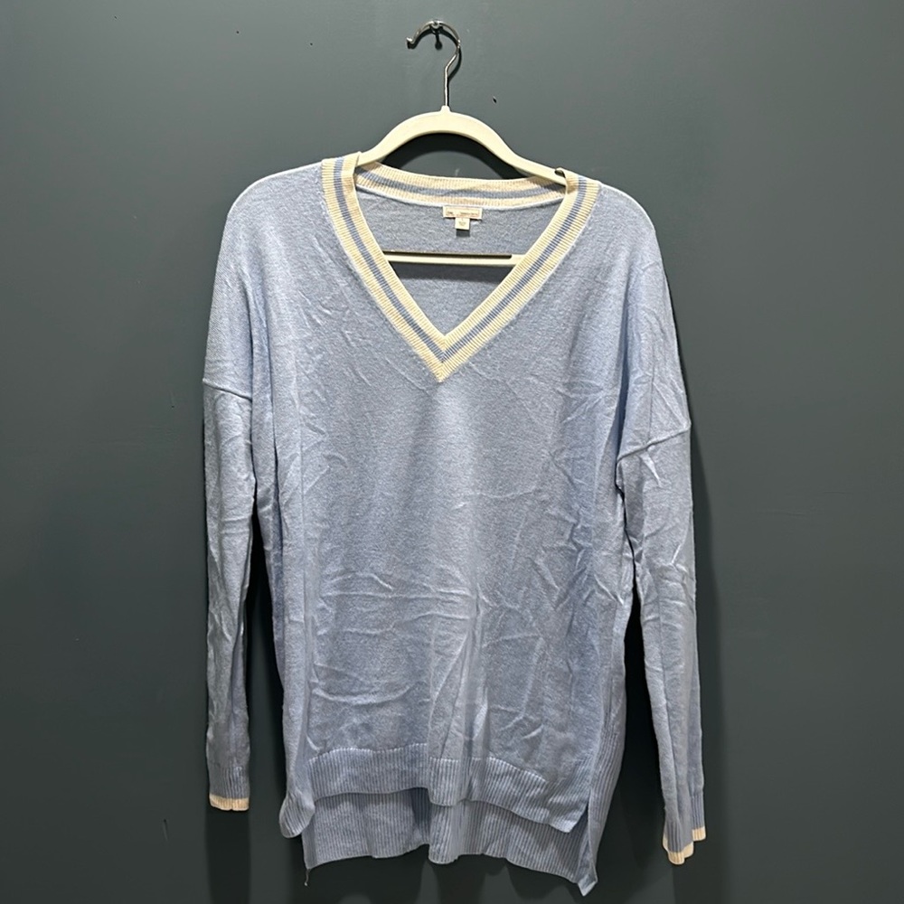 GAP • Preppy V-Neck Sweater • Powder Blue with White Collar • Large